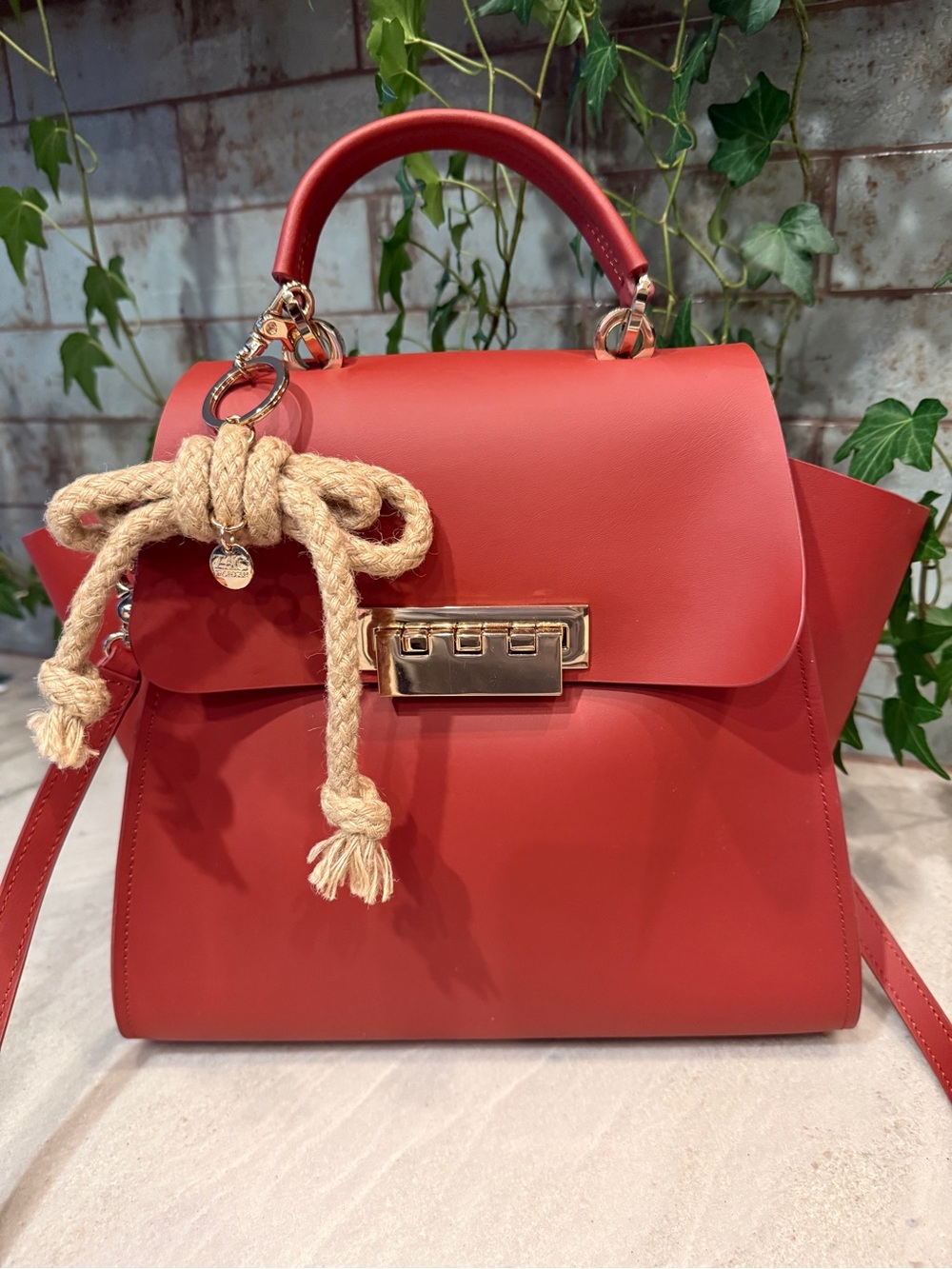 ZAC Zac Posen Eartha Leather Satchel Red Terracotta Gold Hardware